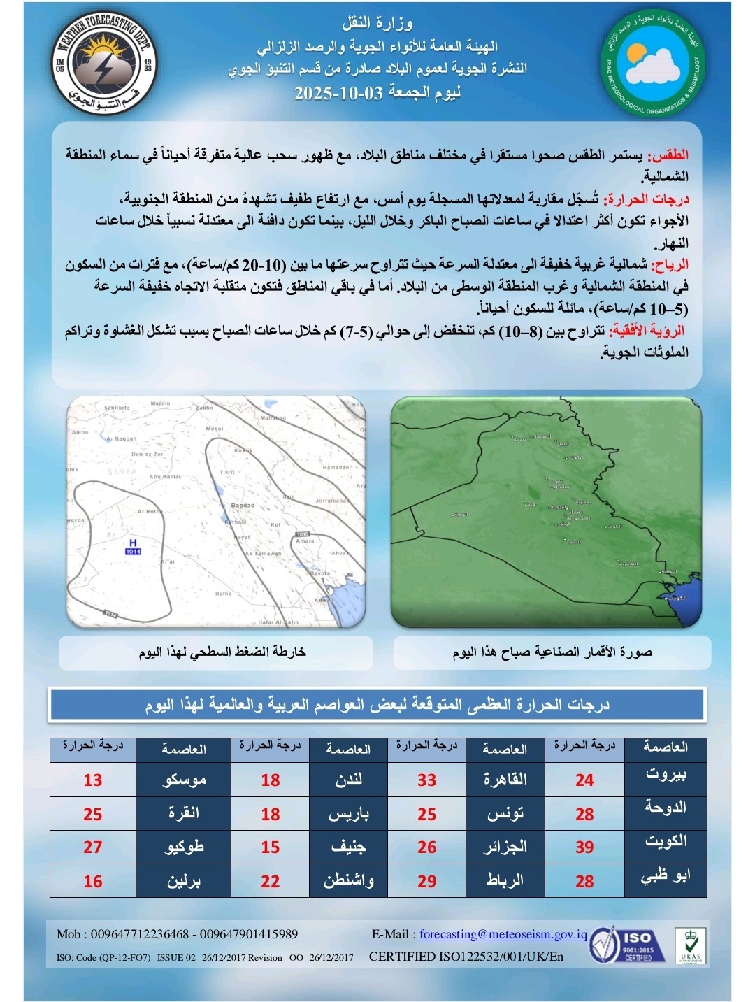 أجواء صحو ومستقرة مع ارتفاع طفيف في درجات الحرارة جنوب البلاد