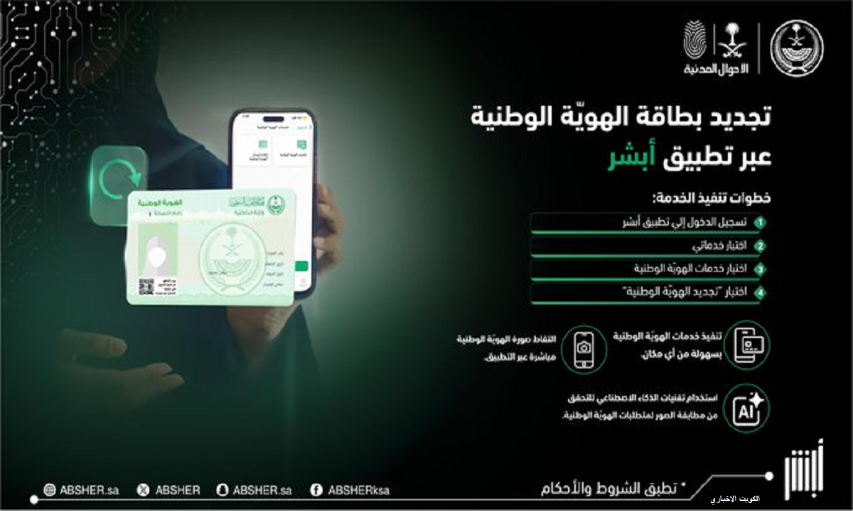 تجديد الهوية.. خطوات تجديد بطاقة الهوية الوطنية عبر منصة أبشر الإلكترونية