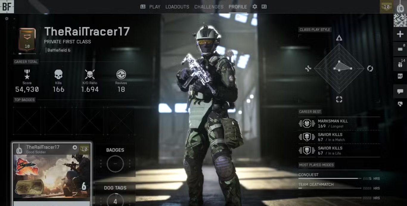 تغيير المشغّل الظاهر في الملف الشخصي في Battlefield 6