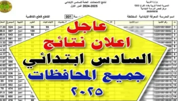 pdf كشوفـــــات.. نتائج السادس الابتدائي 2025 الدور الثالث عـــمومت المحافظات بالرقم الامتحاني موقع نتائجنا